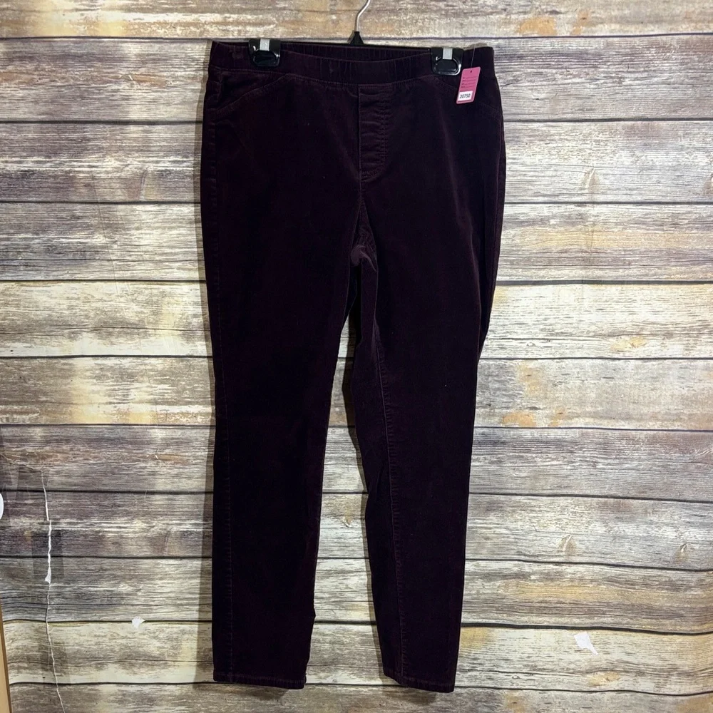 J.Jill Dark Purple Corduroy Pants S Small Pull On‎ Stretch Waist Slim Leg Ankle